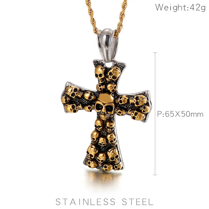 Evil Cross Ghost Skull Pendant Necklace — Stainless