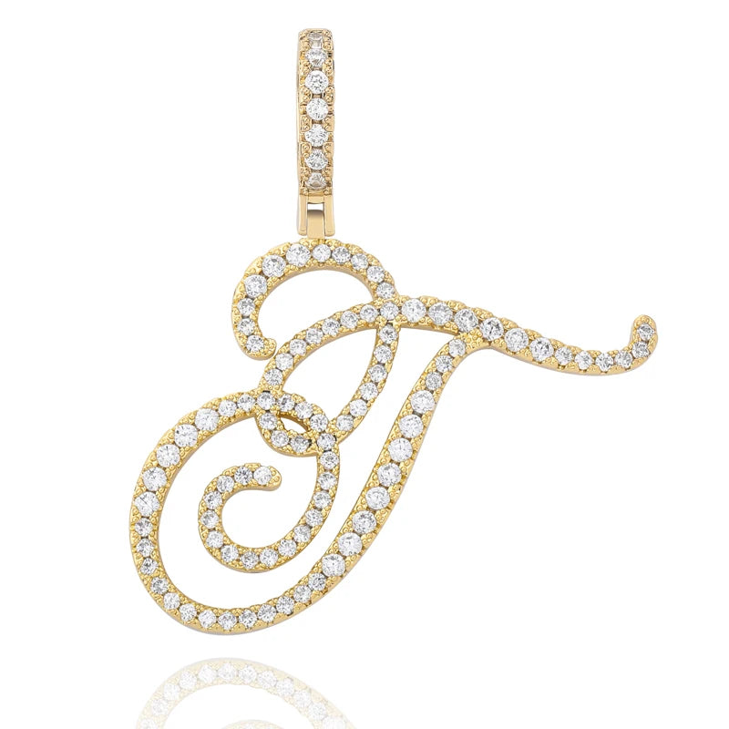 TOPGRILLZ New A-Z Cursive Letters Name Pendant&Necklace Iced Out Cubic Zircon Gold Silver Color Charm  Hip Hop Jewelry