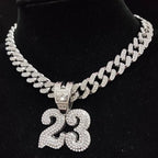 Number 23 Iced Out Pendant Necklace — 13mm Cuban Chain