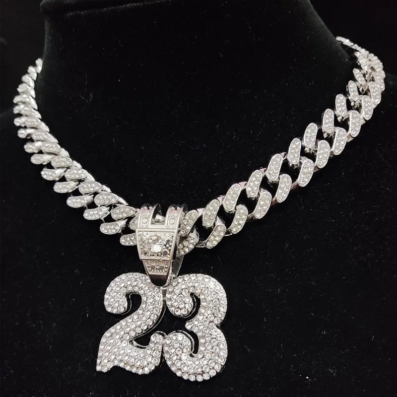 Number 23 Iced Out Pendant Necklace — 13mm Cuban Chain