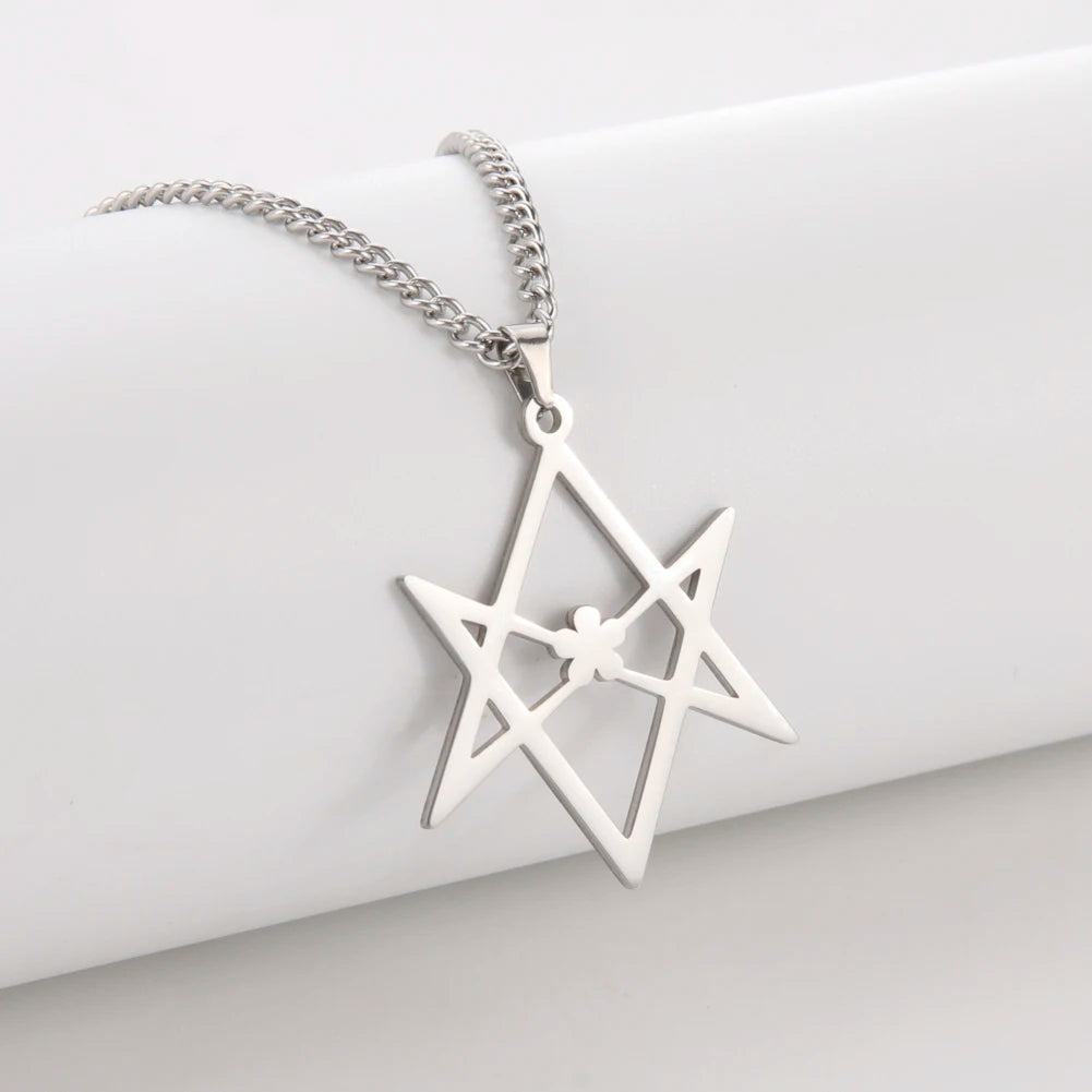 Thelema Unicursal Hexagonal Symbol Men's Stainless Steel Necklace Vintage Simple Pendant Religious Talisman Emblem