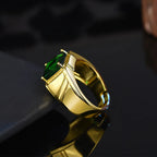 Masculine Green Crystal Emerald Gemstones Diamonds Open Rings for Men 18k Gold Filled Jewelry Trendy Finger Band Accessory Bague