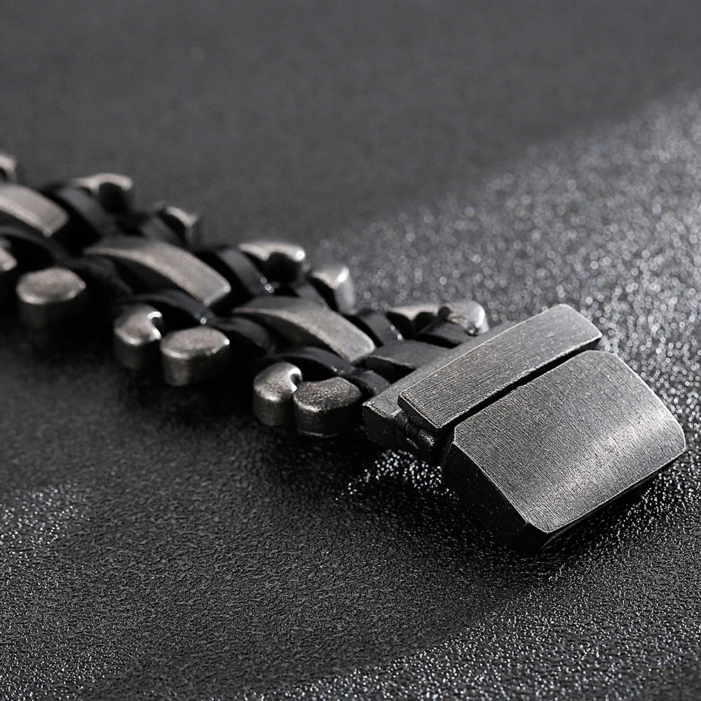 Handmade Leather Braided Bracelet With Belt Buckle Stainless Steel Boys Bracelets Men's Bike Jewellery Accessories Cuff