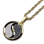 Iced Out Yin Yang Tai Chi Round Pendant Necklace