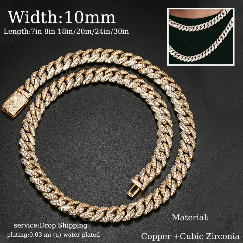 TUHE Hip Hop Iced Out 8MM 14MM 20MM Full Miami Curb Cuban Chain Bling CZ Rapper Necklaces For Men Punk Jewelry High Quality Gift