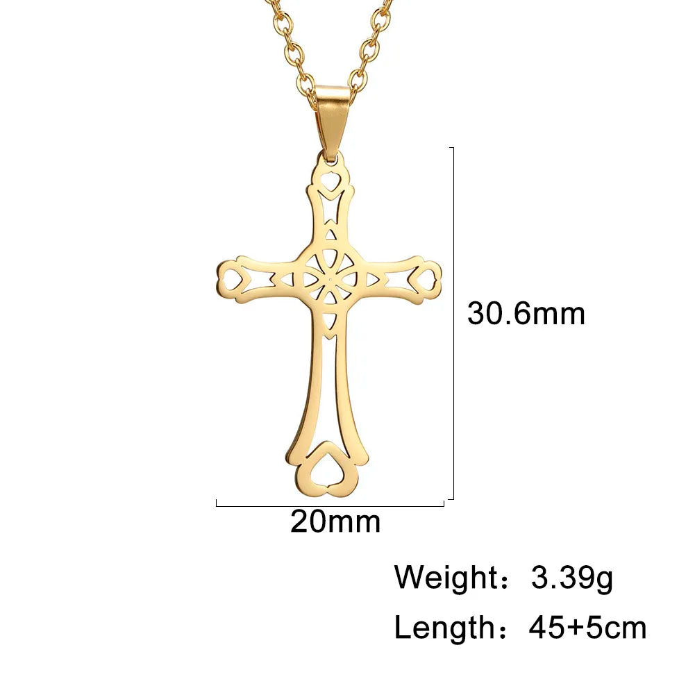 Religious Jesus Cross Pendant Necklace — Stainless Steel Chain