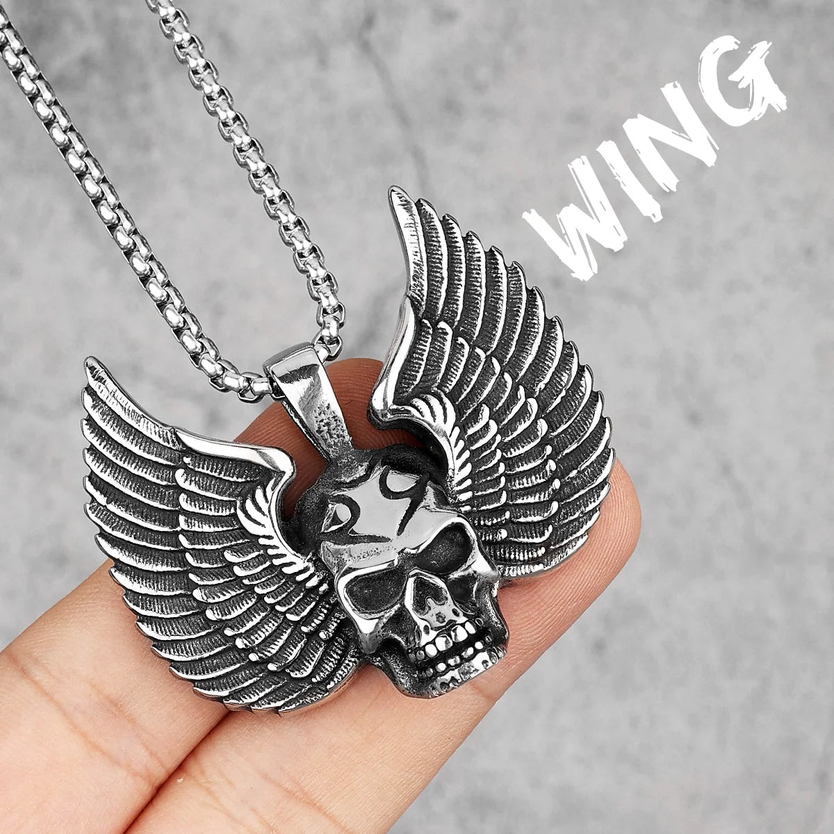 Fallen Angel Wings Skull Stainless Steel Men Necklaces Pendants Chain Punk for Boyfriend Male Jewelry Creativity Gift