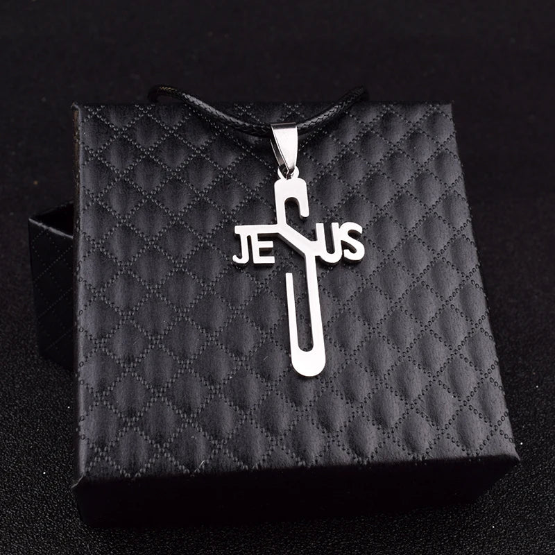Jesus Cross Pendants & Necklaces Men Stainless Steel Never Fade Pendants Rope Chain Religious Necklaces Women Christian