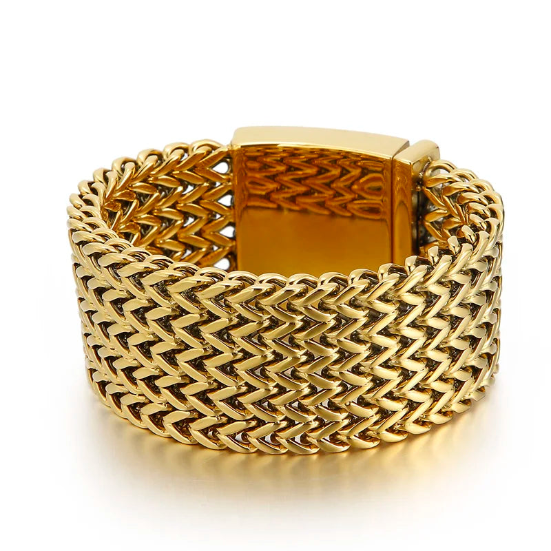 12/18/30mm Wide Mesh Chain Stainless Steel Bracelet for Men Shiny Rock Cool Boy Wristband Heavy Metal Jewelry Gift