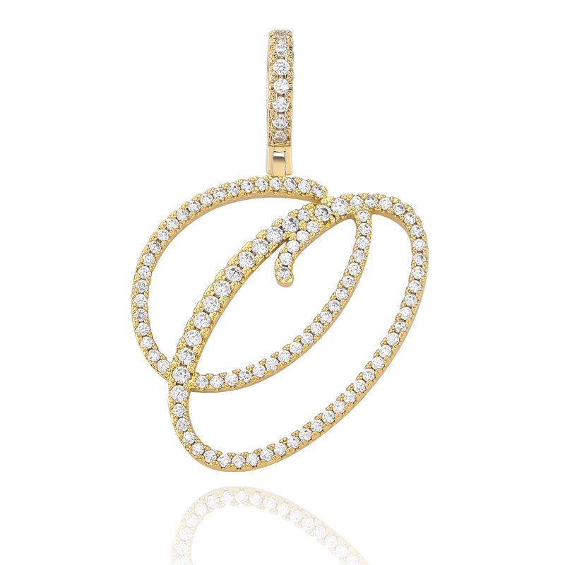 TOPGRILLZ New A-Z Cursive Letters Name Pendant&Necklace Iced Out Cubic Zircon Gold Silver Color Charm  Hip Hop Jewelry