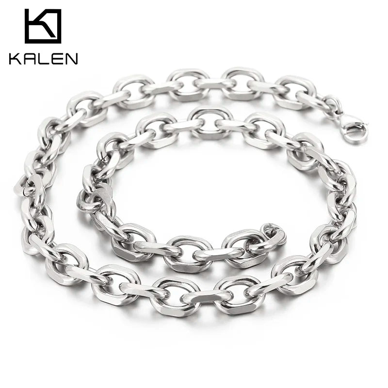 Kalen Gold/Silver Color O-Chain Geometric Stitching Necklace Men's Stainless Steel Jewelry Wholesale
