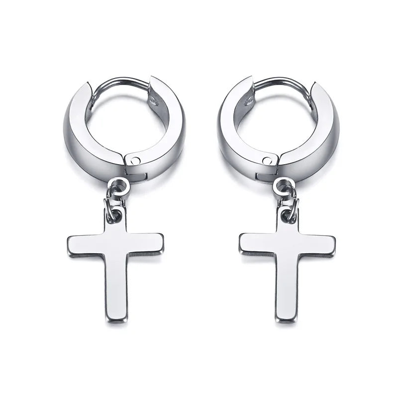 Cross Mini Huggie Hoop Earring — Stainless Steel