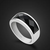 Retro Black Agate Stone Signet Silver-Tone Ring