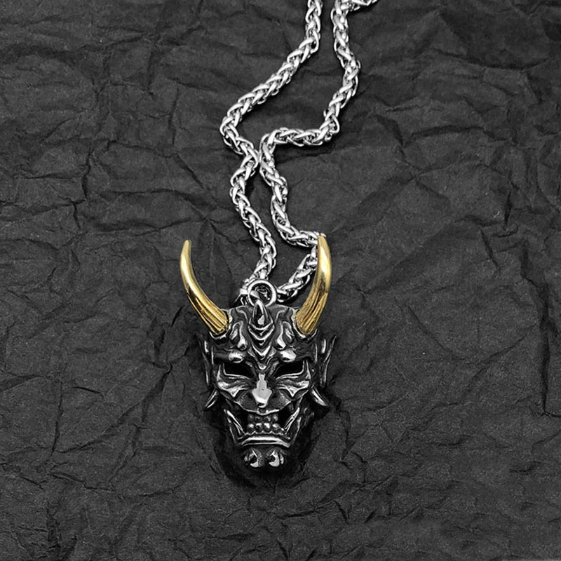 Demon Fang Mask Pendant Necklace — Two-Tone Color