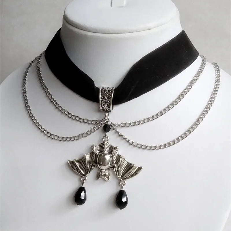New Goth Antique Silver Filigree Vampire Bat Cross Necklace Pendant Charm Statement Grunge Novelty Jewelry Women
