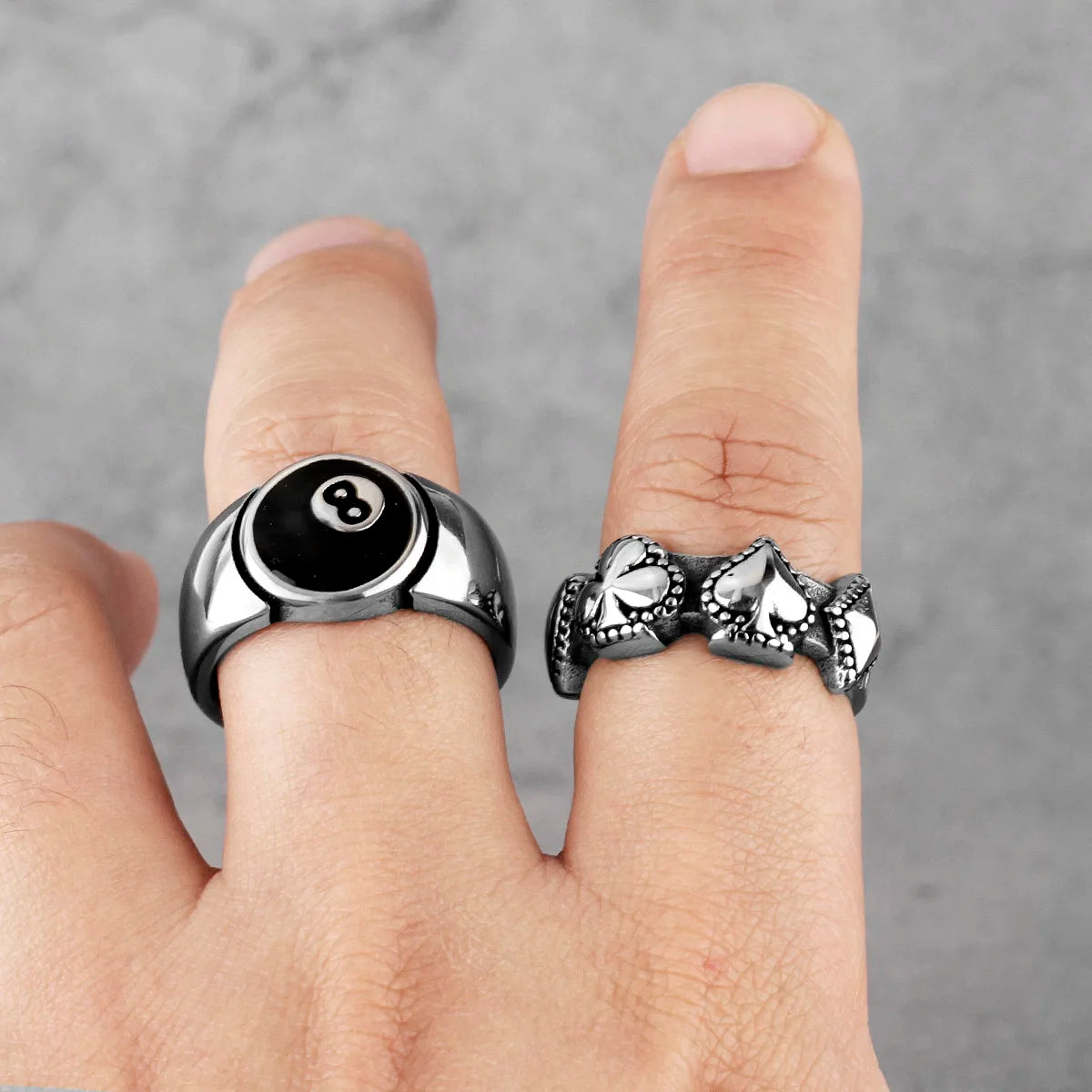 Good Luck Poker Hearts Spades Amulet Stainless Steel Mens Rings Hip Hop for Male Boyfriend Jewelry Creativity Gift Wholesale