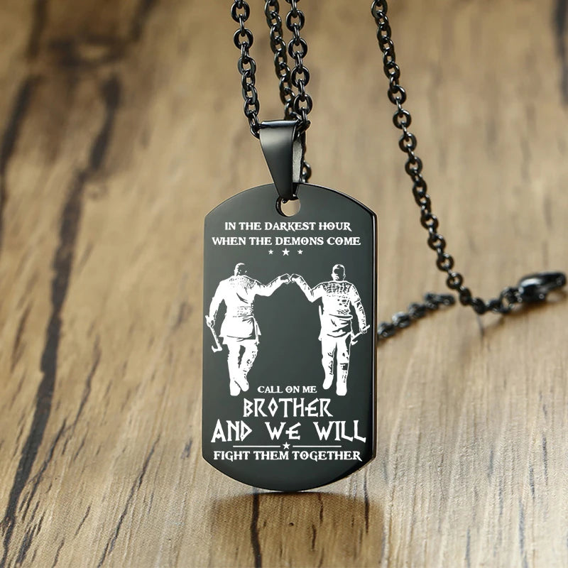Vnox In the Darkest Hour When Demons Come Brothers Dog Tags for Men Stainless Steel Pendant BFF Necklaces Fraternal Gift