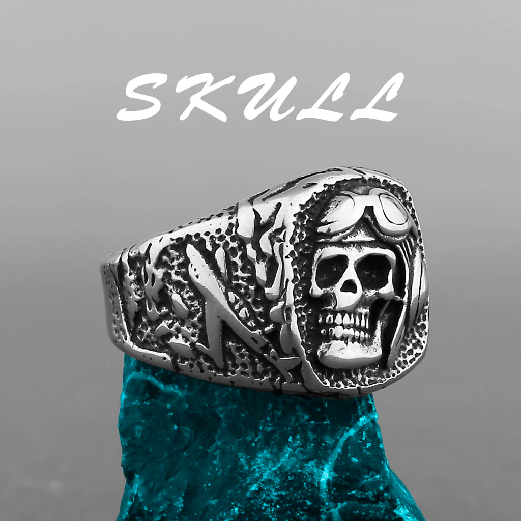 Skeleton Punk Men's Ring Rock Motorcycle Stainless Steel Ring Titanium Steel Casting Creative Gift