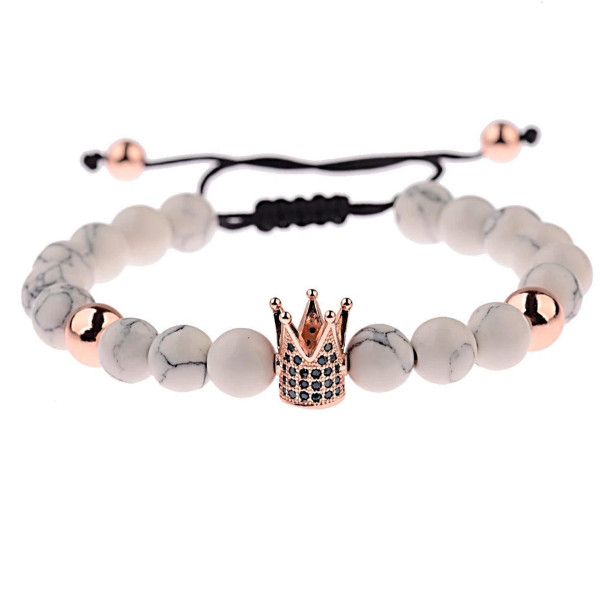 Black CZ Pave Ball Beaded Bracelet for Men — Adjustable Weave