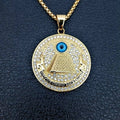 Retro Ancient Egyptian Pyramid Eye of Horus Pattern Round Pendant Necklace Women's Necklace Crystal Inlaid Pendant