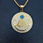 Retro Ancient Egyptian Pyramid Eye of Horus Pattern Round Pendant Necklace Women's Necklace Crystal Inlaid Pendant