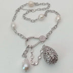 Iced Pearl Teardrop Pendant Necklace — 22"