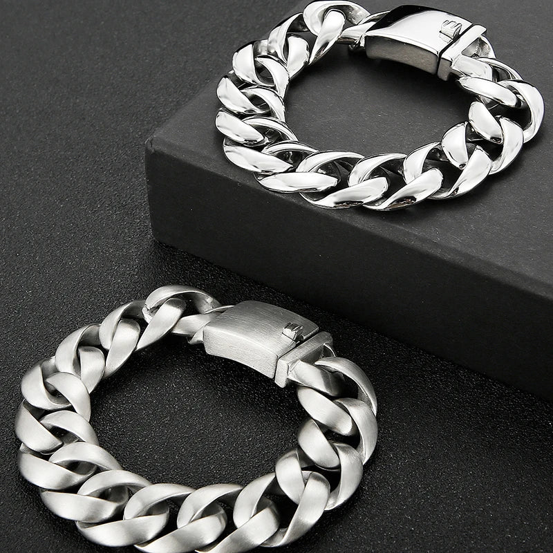 Massive Man Bracelet Men's Boys Matte 316l Stainless Steel 20MM Width Link Chain Bangle Man Wrist Bracelets On Hand