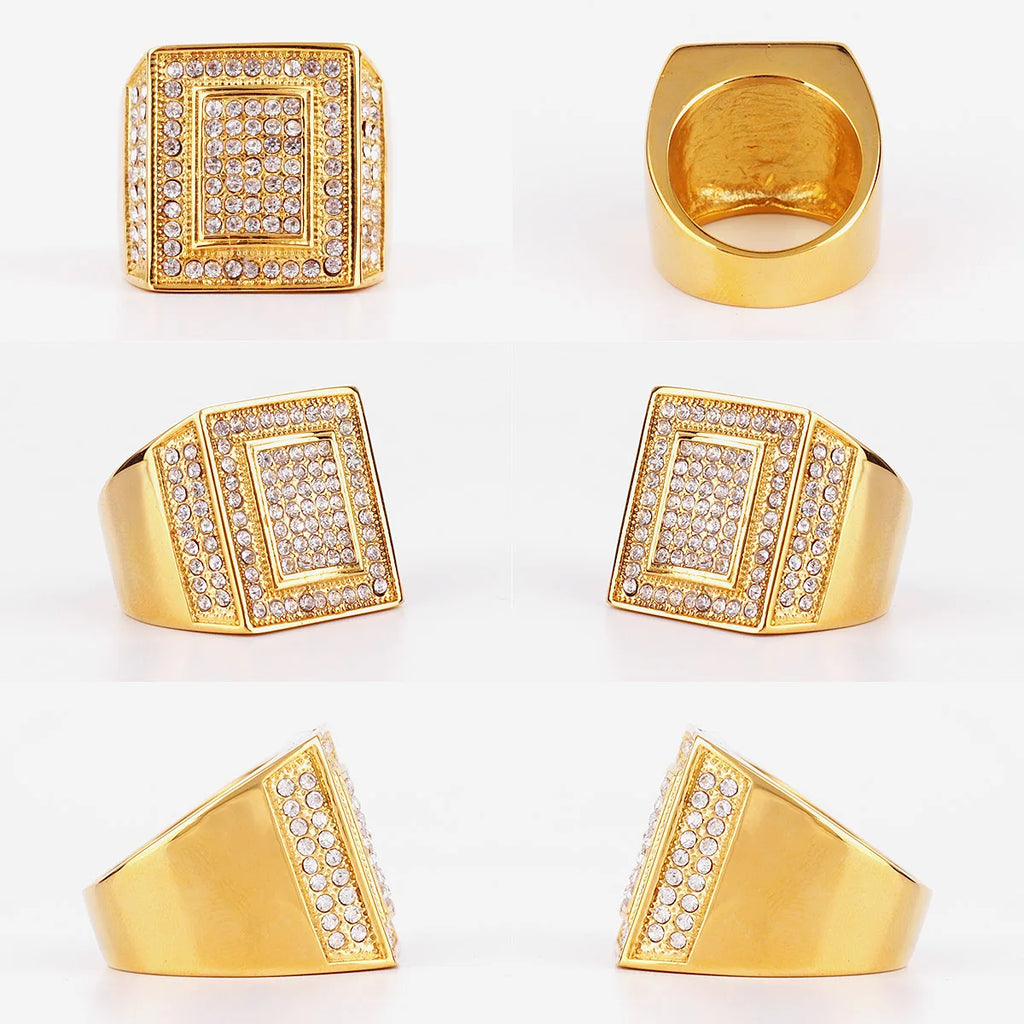 Luxury Rhinestone Stainless Steel Mens Rings Simple Trendy For Male Boyfriend Biker Jewelry Creativity Gift