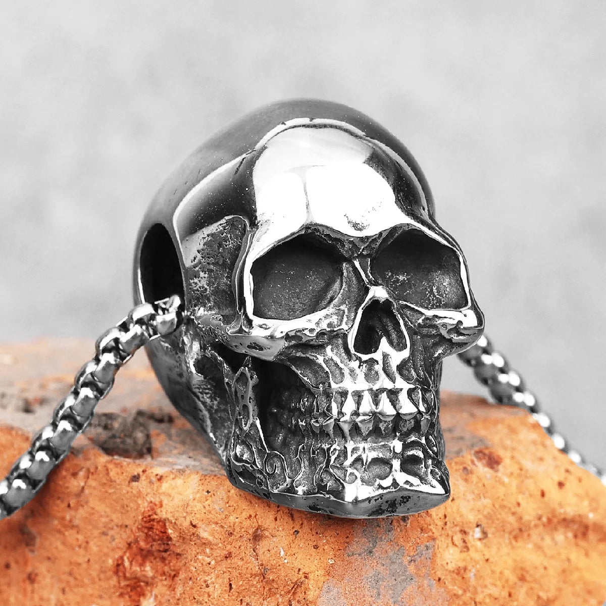 Gothic Reality Skull Stainless Steel Men Necklaces Pendants Chain Punk for Boyfriend Male Jewelry Creativity Gift