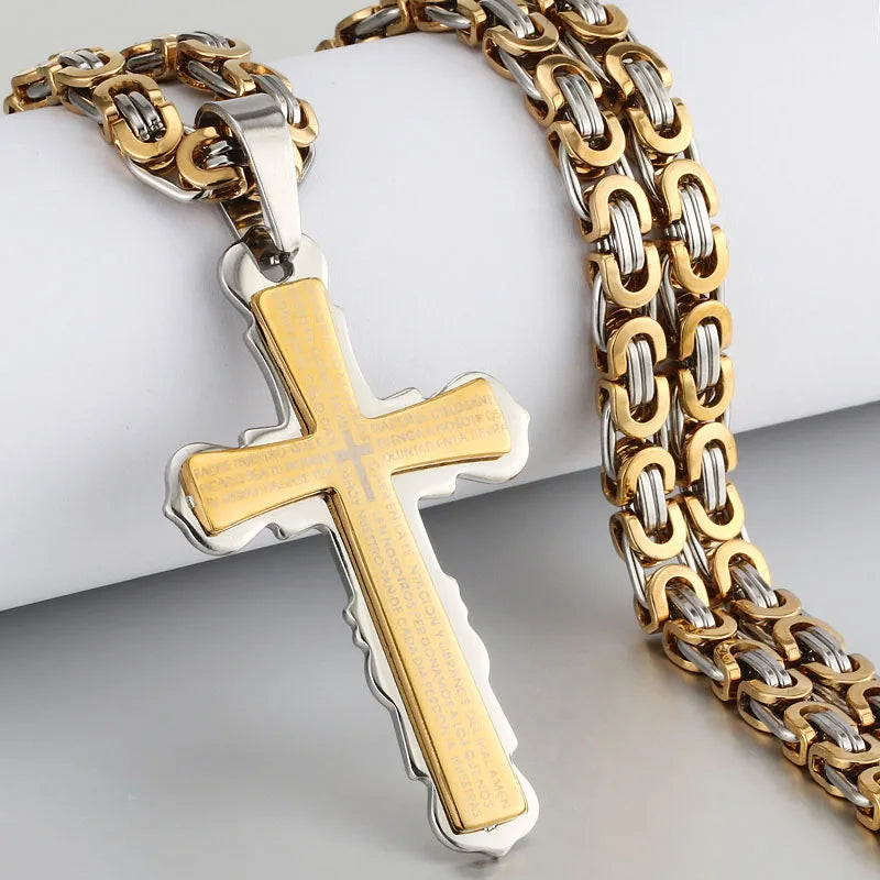Catholic Bible Cross Byzantine Chain Necklace — Stainless Steel