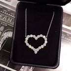 Huitan Delicate Hollow Heart Pendant Necklace Shiny Round Zircon Bridal Marriage Jewelry Versatile Statement Necklaces