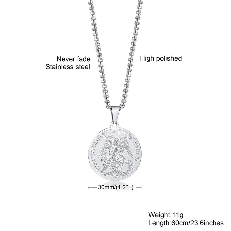 Men Necklace,Seal of the Seven Archangels Necklaces,Stainless Steel The 7 Archangels Sigil, Solomon Kabbalah Amulet Pendants