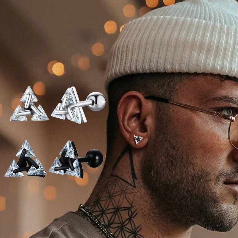 Iced Out Triangle Zircon Stud Earrings — SS