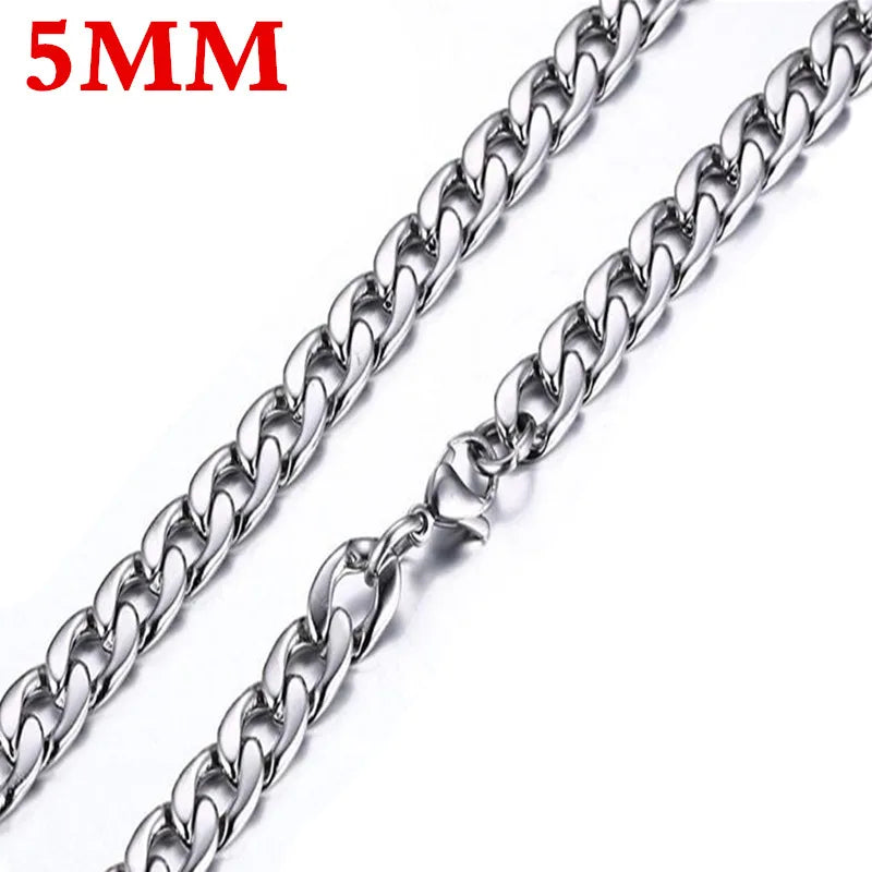 HNSP 316L Stainless Steel Curb Cuban Flat Link Chain Waterproof Necklace For Men Jewelry Minimalist Punk Style Accessories