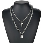 Silver-Tone Layered Lock Chain Choker Necklace