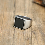 Black Enamel Square Signet Ring — Stainless Steel