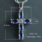 Huitan Cross Shaped Pendant Necklace Birthday Gift High Quality Ladies Jewelry Prong Setting Blue CZ Fashion Accessary