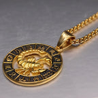 Zodiac Sign Leo Scorpio Pendant Necklace for Women/Men Gold Color Stainless Steel Round 12 Constellation Necklaces