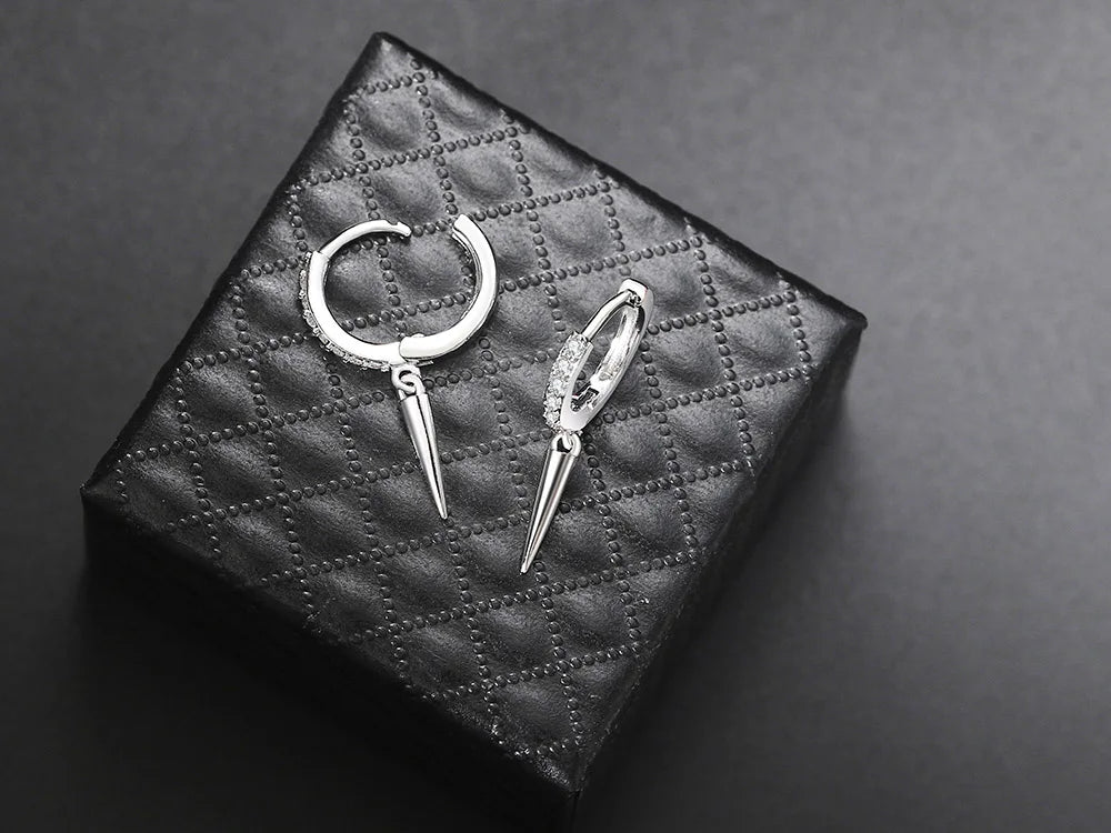 Iced Out Spike Dangle Earrings Stainless Steel