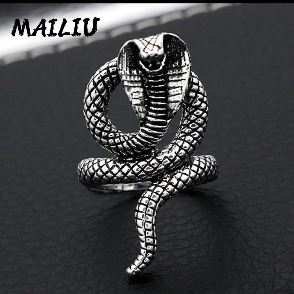 Rattlesnake Ring Vintage Silver Plated Snake Ring Motorcycle Party Punk Domineering Ring Women Men Ring Cool Hip Hop