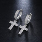 Iced Out Cross Drop Huggie Hoop Earrings with CZ Crystal