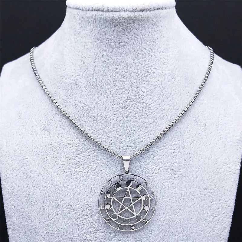 Star Astrology Silver Chain Necklace — Stainless Steel
