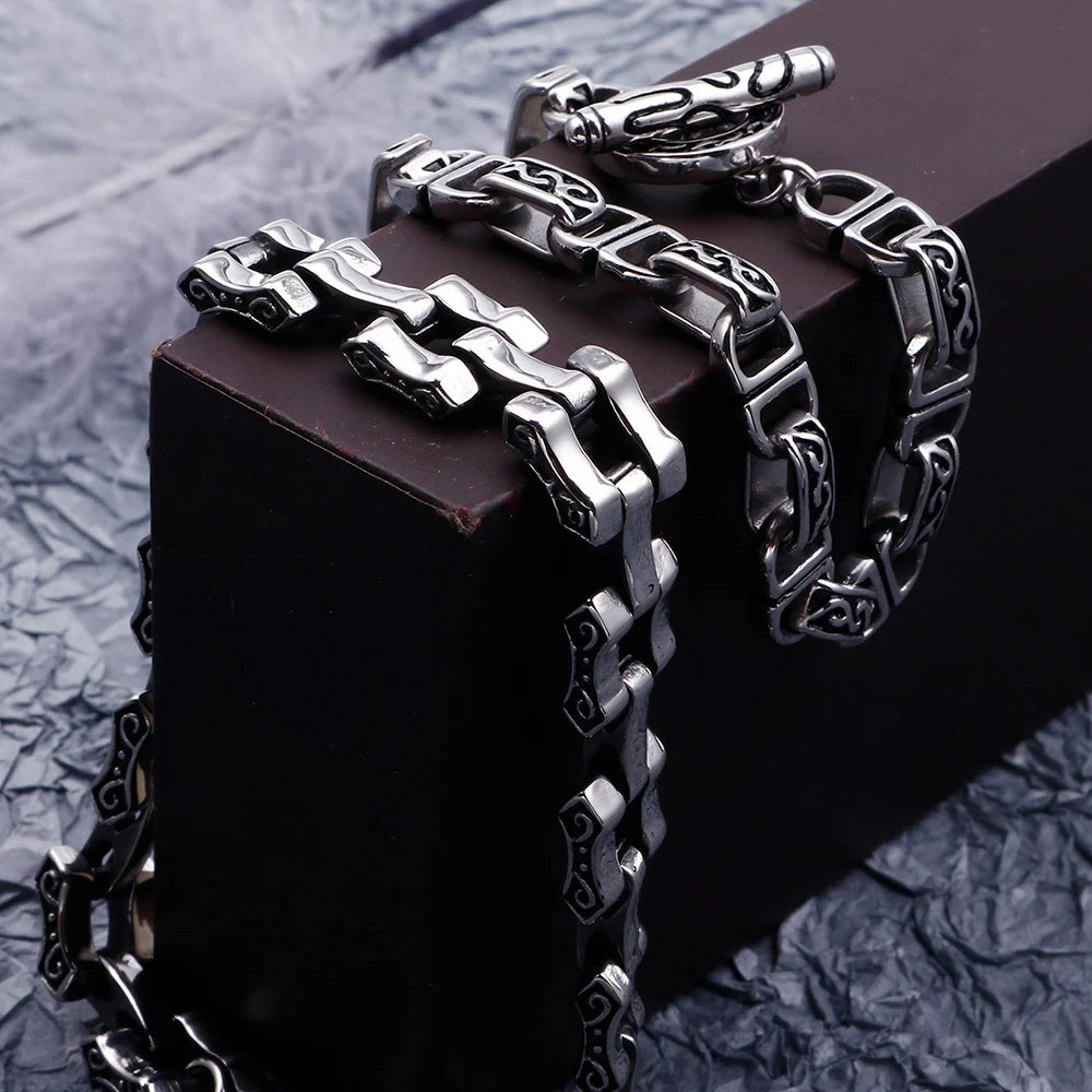 Retro 316L Stainless Steel Cast Metal Bracelet for Men 8MM Pattern Chain Men's Bracelets Male Bikers' Jewelry