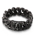 Fongten Gothic Skull Bracelets For Men Ancient Silver Color Stainless Steel Cuban Chain Heavy Bracelet Bangle Jewelry Wholesale