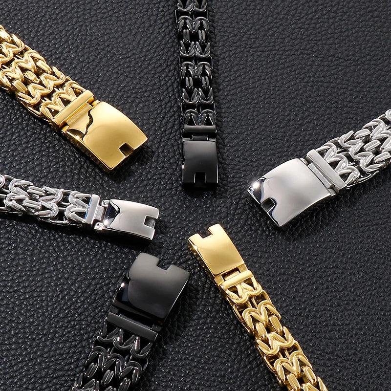 Waterproof Gold Color Bracelet for Man 316L Stainless Steel Double Row V Chain Men's Hand Wrist Bracelets Jewelry Gifts