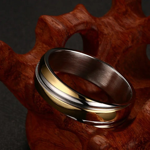 Black & Rose Gold-Tone Wedding Band Ring — Titanium