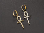 Iced Out Ankh Dangle Hoop Earrings CZ
