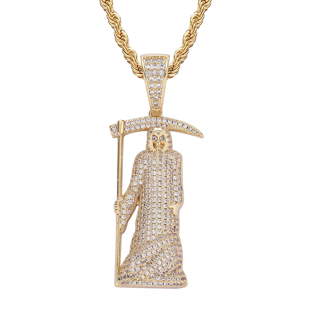Iced Out Grim Reaper Pendant Necklace