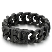 Silver Skull Cuban Chain Bracelet — Silver-Tone Stainless Steel