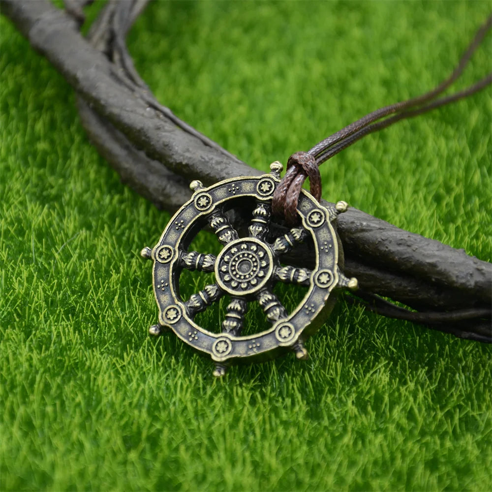 Religious Wheel Of Life Samsara Buddhist Jewelry Dharma Amulet Buddha Pendant Viking Necklace Men Women Talisman